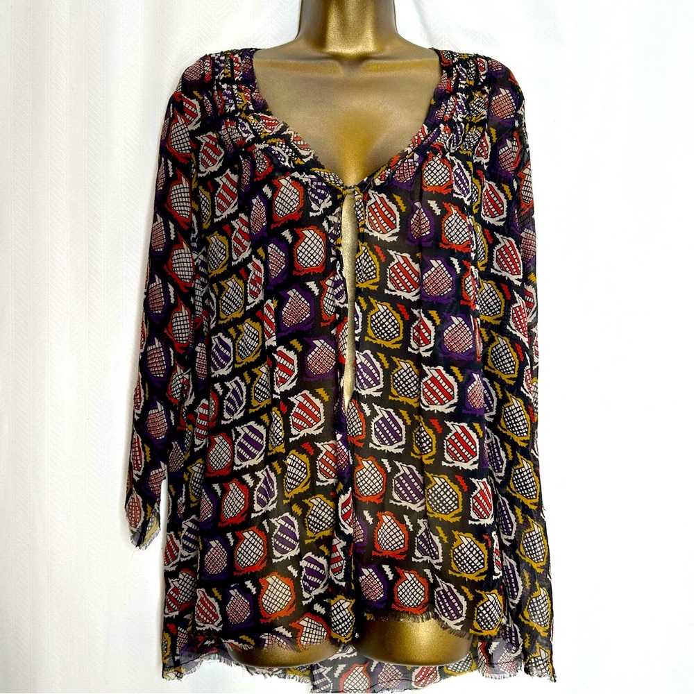 Winter Kate vintage silk sheer top geo print small